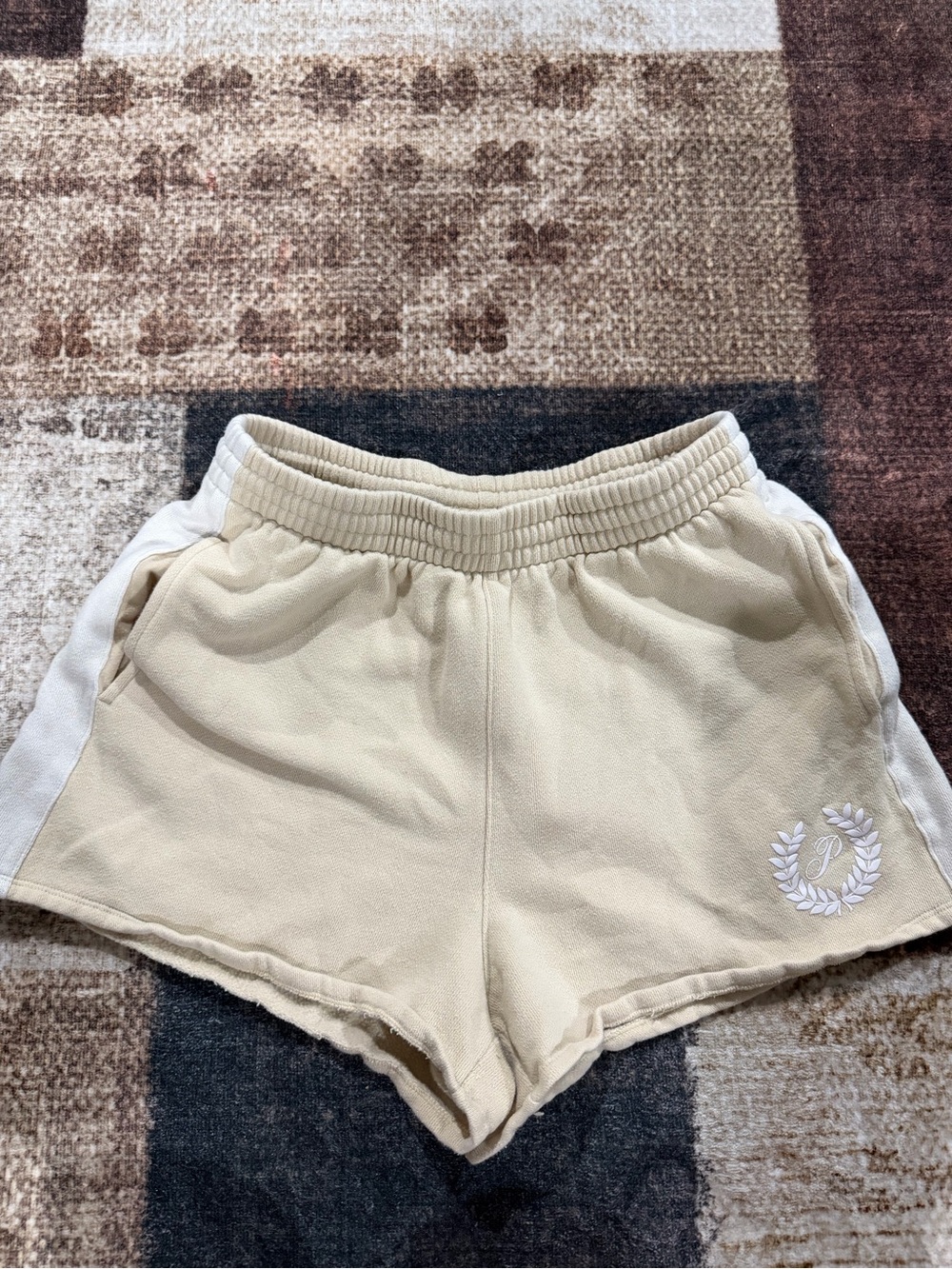 PINK Victoria's Secret Cream Athletic Knit Shorts with White Side Panels